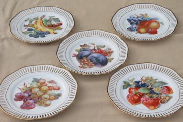 catalog photo of Roslau Winterling Bavaria vintage openwork border ribbon china plates w/ fruit