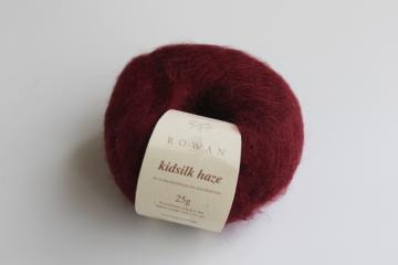 catalog photo of Rowan Kidsilk Haze mohair silk lace weight yarn, 25 grams ball, wine color 595 