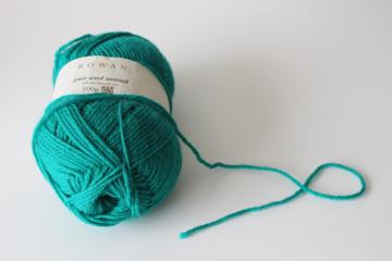 catalog photo of Rowan pure wool yarn 1 skein worsted weight superwash peacock green 100 grams ball 