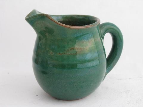 photo of Rowantree pottery Bluehill Maine, small green cream pitcher & sugar bowl #2