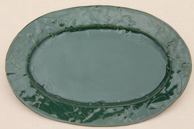 photo of Rowe Pottery Cambridge Wisconsin green glaze maple & oak leaf serving platter #1