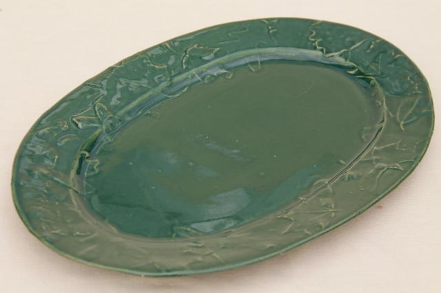 photo of Rowe Pottery Cambridge Wisconsin green glaze maple & oak leaf serving platter #2