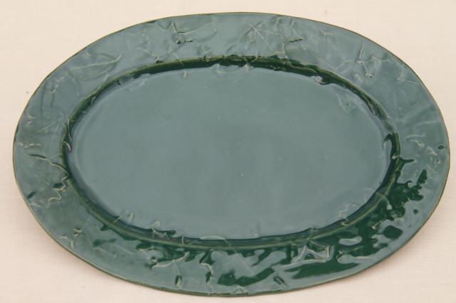 photo of Rowe Pottery Cambridge Wisconsin green glaze maple & oak leaf serving platter #3