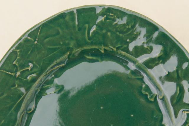 photo of Rowe Pottery Cambridge Wisconsin green glaze maple & oak leaf serving platter #6