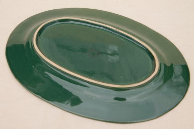 photo of Rowe Pottery Cambridge Wisconsin green glaze maple & oak leaf serving platter #8