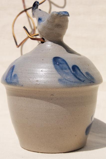 photo of Rowe pottery birdhouse, vintage salt glazed stoneware bird house garden ornament #5