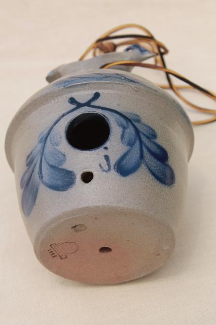 photo of Rowe pottery birdhouse, vintage salt glazed stoneware bird house garden ornament #7