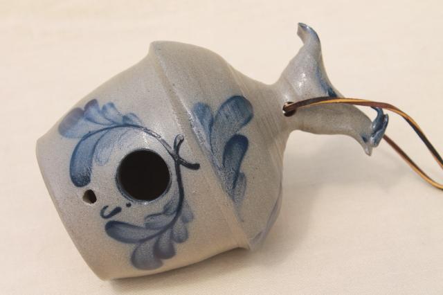 photo of Rowe pottery birdhouse, vintage salt glazed stoneware bird house garden ornament #9