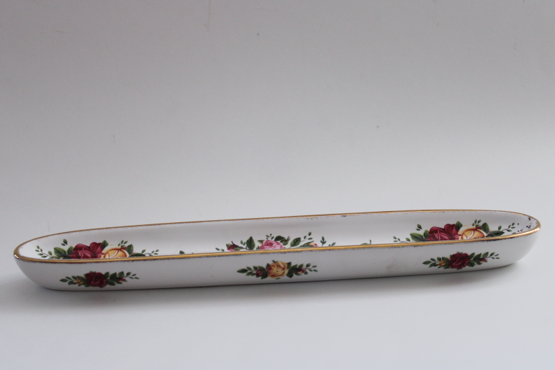 photo of Royal Albert Old Country Roses olive boat, long narrow dish serving tray new w/ label #1