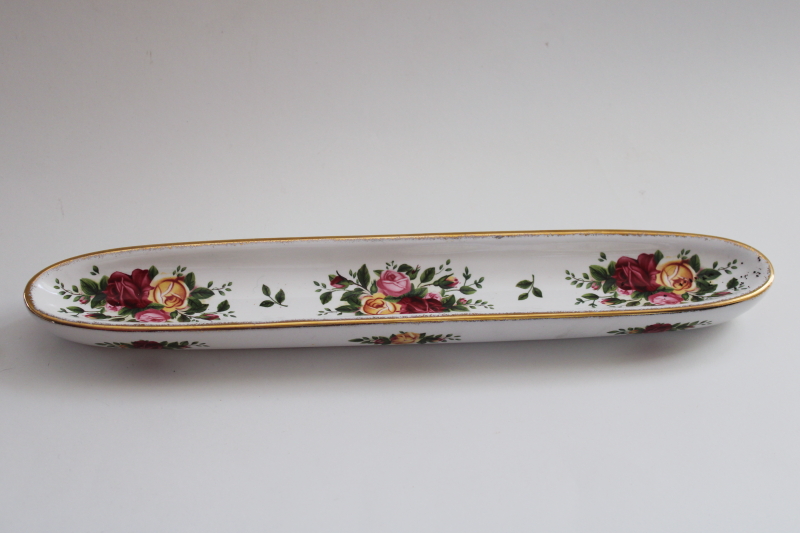 photo of Royal Albert Old Country Roses olive boat, long narrow dish serving tray new w/ label #2