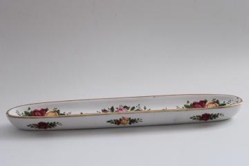 catalog photo of Royal Albert Old Country Roses olive boat, long narrow dish serving tray new w/ label