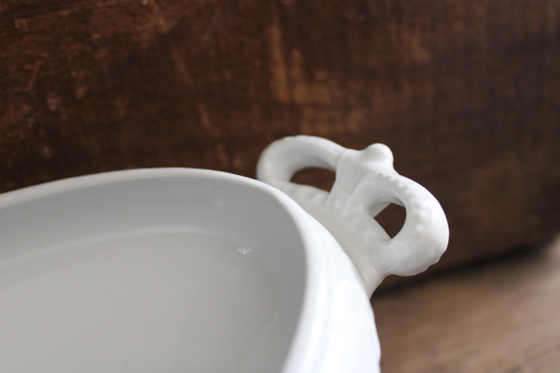 photo of Royal Arms mark old English ironstone china oval bowl, covered dish w/ crown handles #4