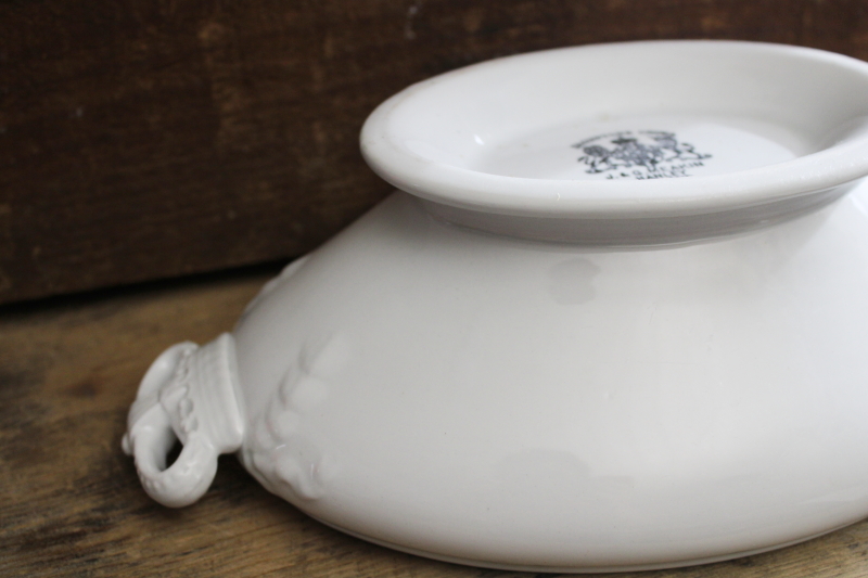 photo of Royal Arms mark old English ironstone china oval bowl, covered dish w/ crown handles #6