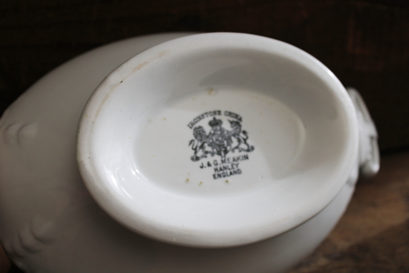 photo of Royal Arms mark old English ironstone china oval bowl, covered dish w/ crown handles #7