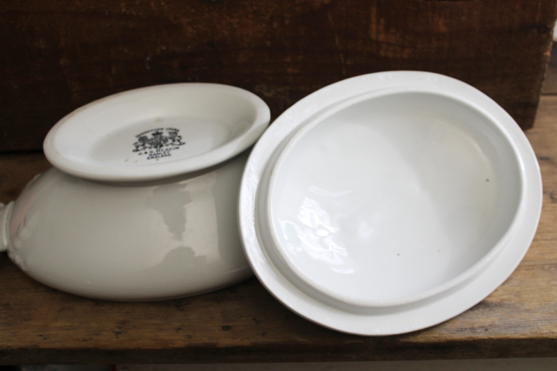 photo of Royal Arms mark old English ironstone china oval bowl, covered dish w/ crown handles #8