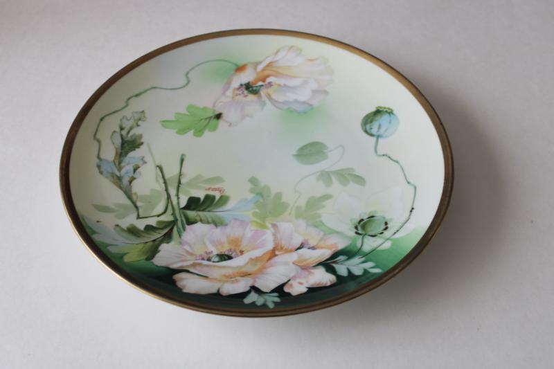 photo of Royal Austria antique vintage china plate, studio hand painted signed poppies floral #1