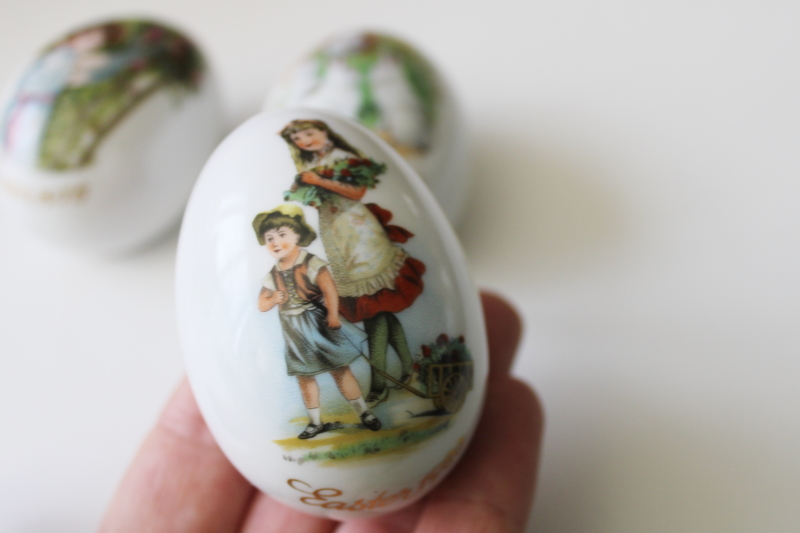 photo of Royal Bayreuth porcelain Easter eggs Victorian style illustrations 1970s 80s vintage #2