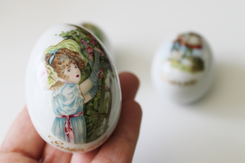 photo of Royal Bayreuth porcelain Easter eggs Victorian style illustrations 1970s 80s vintage #3