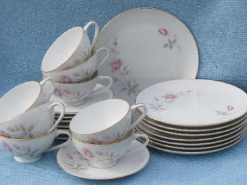 catalog photo of Royal Cameo china, Regina Rose dessert set - plates, cups & saucers