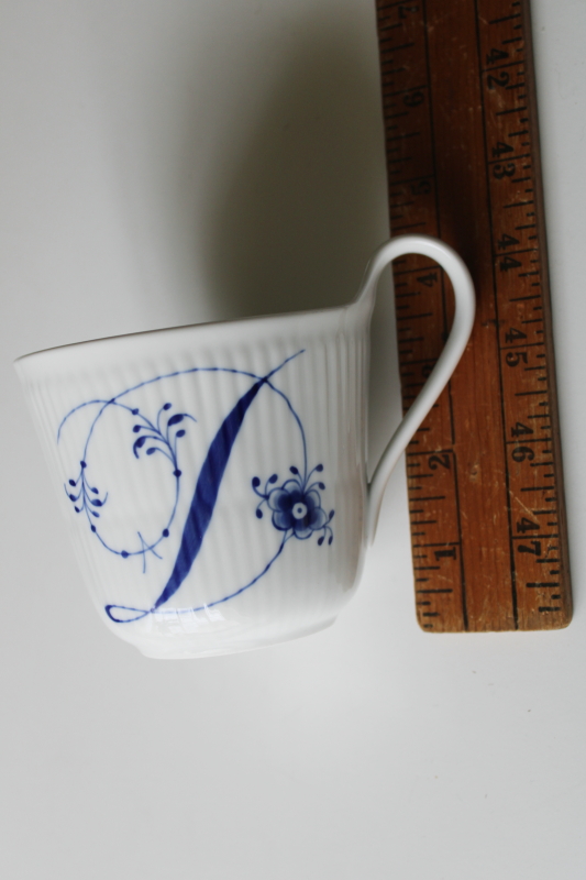 photo of Royal Copenhagen blue & white porcelain high handle mug w/ monogram letter D, alphabet pattern  #5