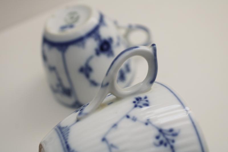 photo of Royal Copenhagen vintage porcelain tea cups, white & blue fluted (plain) pattern #3