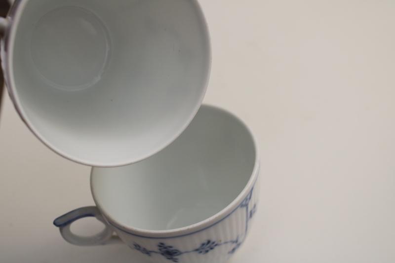 photo of Royal Copenhagen vintage porcelain tea cups, white & blue fluted (plain) pattern #4