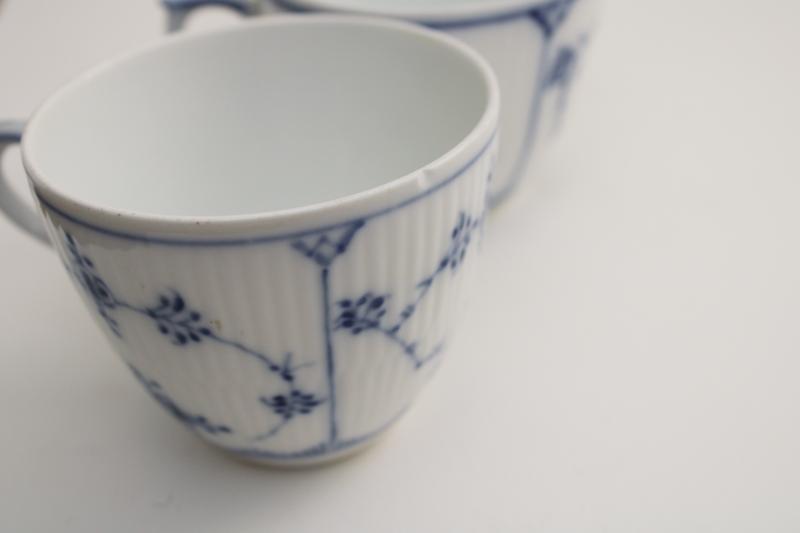 photo of Royal Copenhagen vintage porcelain tea cups, white & blue fluted (plain) pattern #5