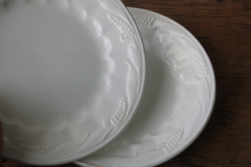 photo of Royal Crownford England vintage ironstone china plates white wheat embossed, antique cream ware style  #2