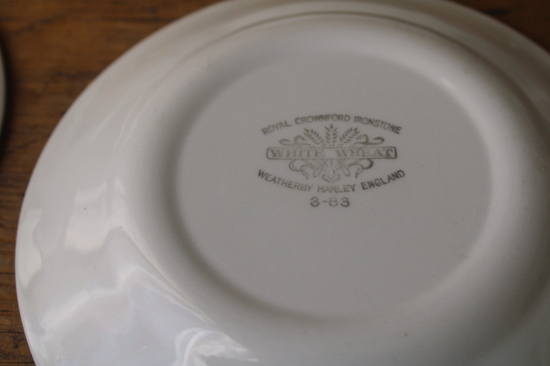 photo of Royal Crownford England vintage ironstone china plates white wheat embossed, antique cream ware style  #4