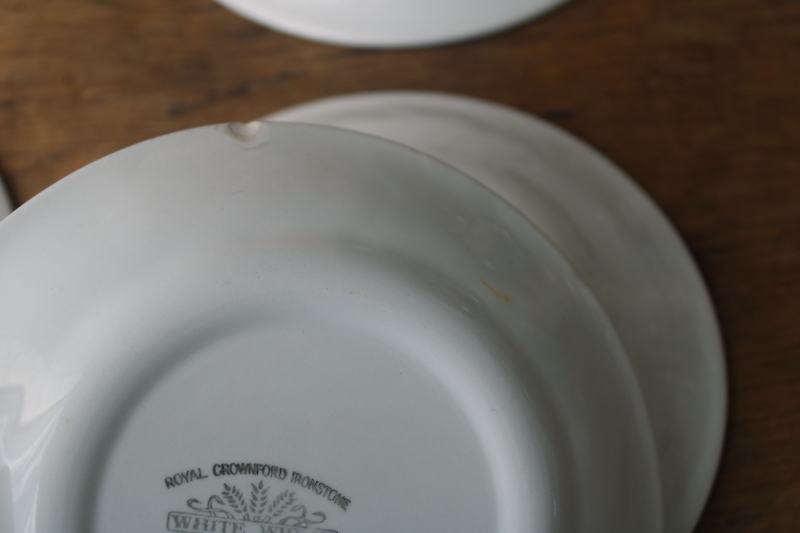 photo of Royal Crownford England vintage ironstone china plates white wheat embossed, antique cream ware style  #5