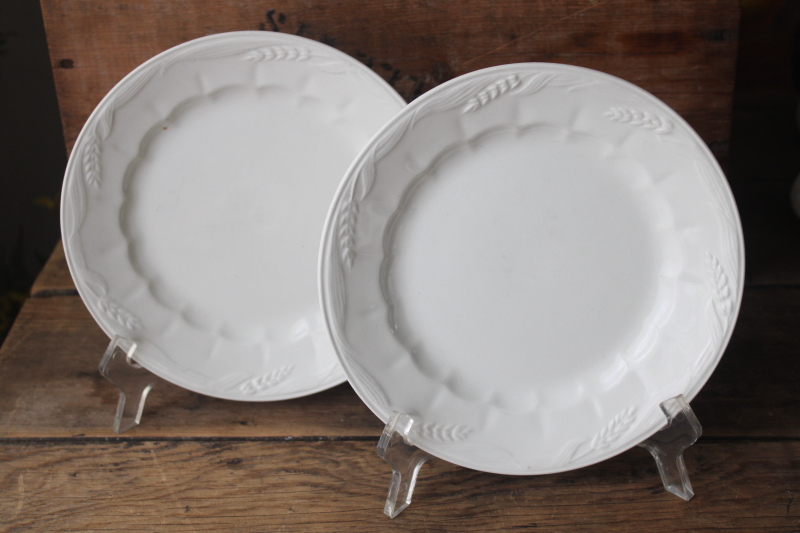 photo of Royal Crownford England vintage ironstone china salad plates white wheat embossed, antique cream ware style  #1