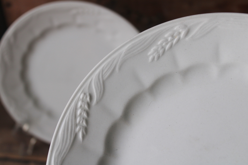 photo of Royal Crownford England vintage ironstone china salad plates white wheat embossed, antique cream ware style  #2