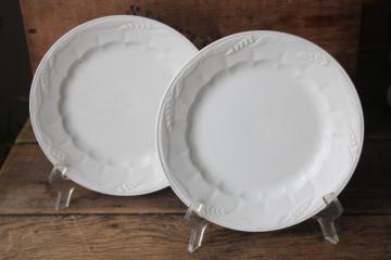 catalog photo of Royal Crownford England vintage ironstone china salad plates white wheat embossed, antique cream ware style 