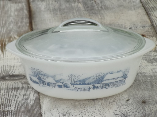 photo of Royal Currier & Ives Glasbake vintage kitchen glass casseroles, baking pans #9