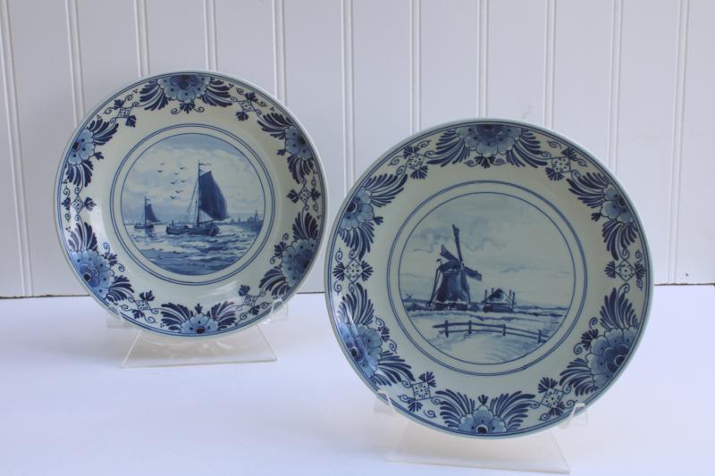 photo of Royal Delft vintage hand painted plates, de porceleyne fles marked and signed #1