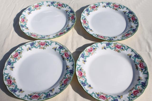 photo of Royal Doulton Floradora green England fine china dinner plates, vintage set of four #2