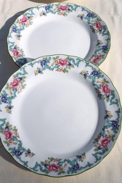 photo of Royal Doulton Floradora green England fine china dinner plates, vintage set of four #3