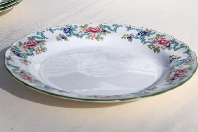 photo of Royal Doulton Floradora green England fine china dinner plates, vintage set of four #5