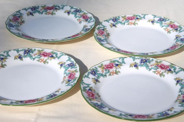 photo of Royal Doulton Floradora green England fine china salad plates, vintage set of four #1