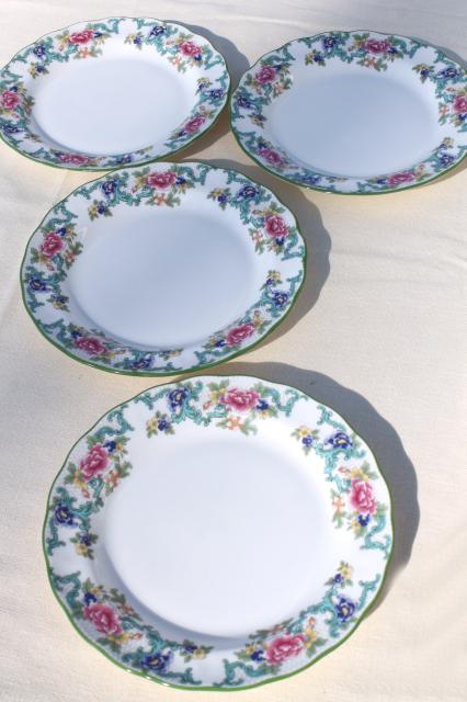 photo of Royal Doulton Floradora green England fine china salad plates, vintage set of four #2