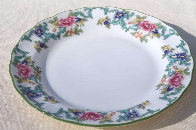 photo of Royal Doulton Floradora green England fine china salad plates, vintage set of four #3