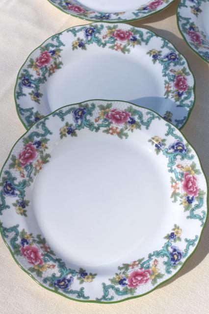 photo of Royal Doulton Floradora green England fine china salad plates, vintage set of four #4