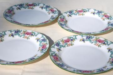 catalog photo of Royal Doulton Floradora green England fine china salad plates, vintage set of four