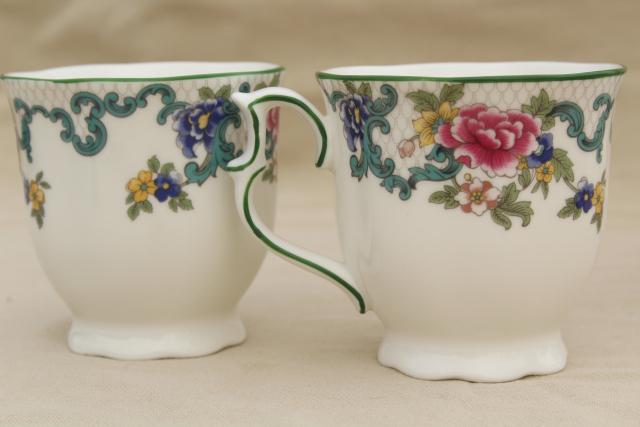 photo of Royal Doulton Floradora green trim floral china made in England, set of 4 mugs #3