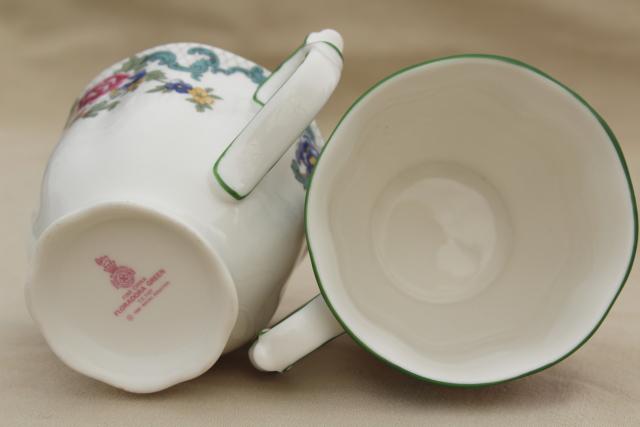 photo of Royal Doulton Floradora green trim floral china made in England, set of 4 mugs #4