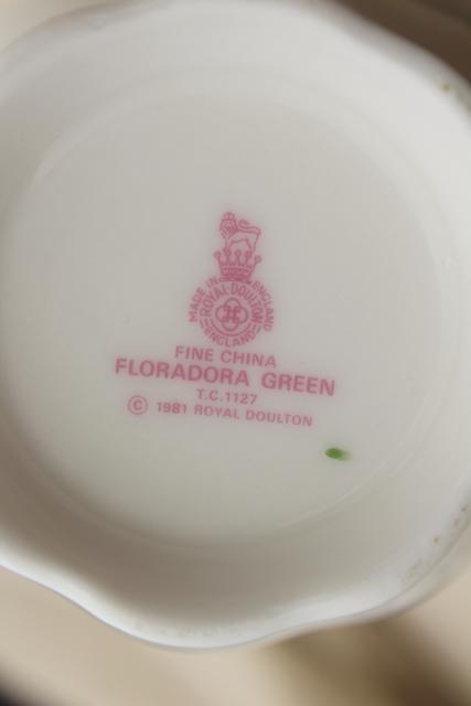 photo of Royal Doulton Floradora green trim floral china made in England, set of 4 mugs #5