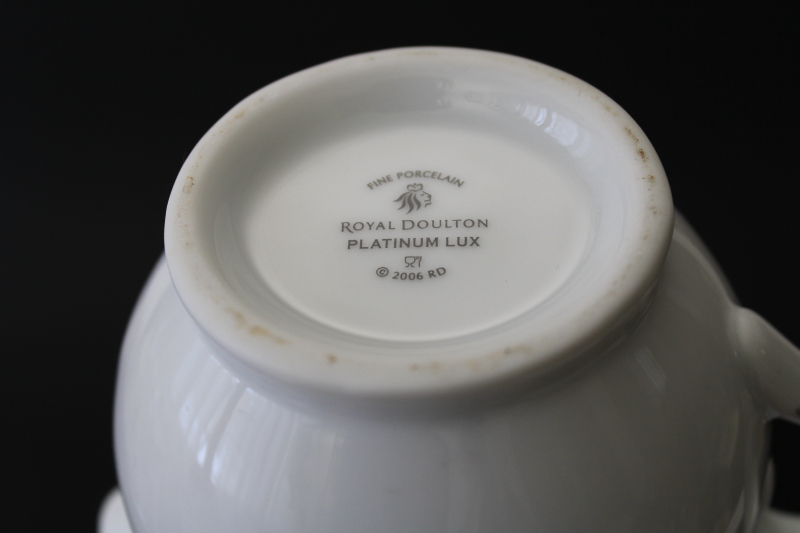 photo of Royal Doulton Platinum Lux wedding band on white china cream & sugar set vintage 2006 #3