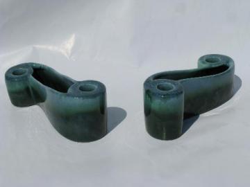 catalog photo of Royal Haeger pottery curlicue S shape candle / flower holders, drip glaze