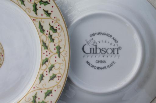 photo of Royal Holly Gibson everyday china Christmas dishes set for 8 w/ holly on tan #5