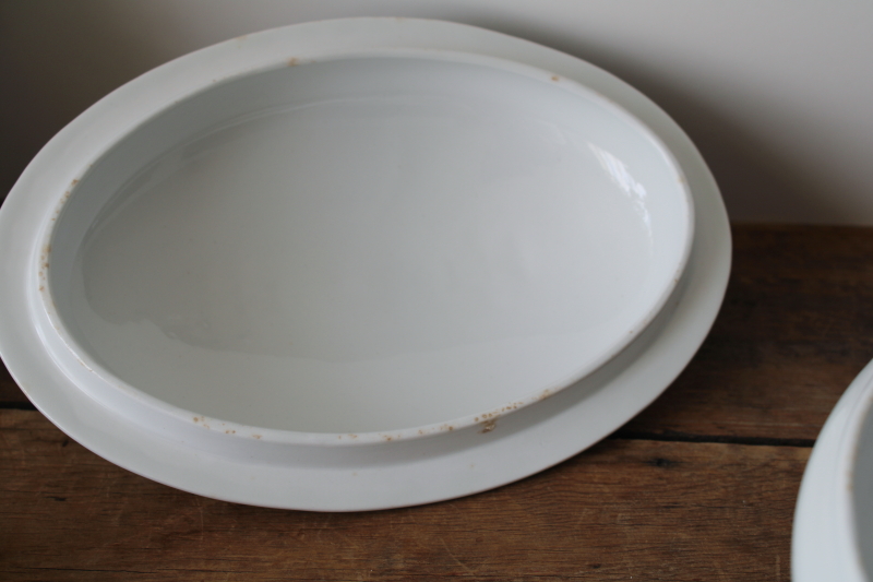 photo of Royal Ironstone China antique oval bowl serving dish w/ lid, plain all white ironstone  #3